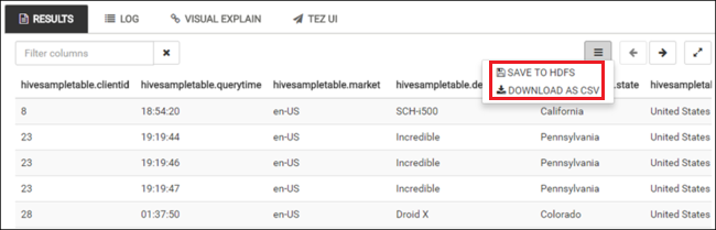 Apache Hive sorgusunun sonucunu kaydedin.