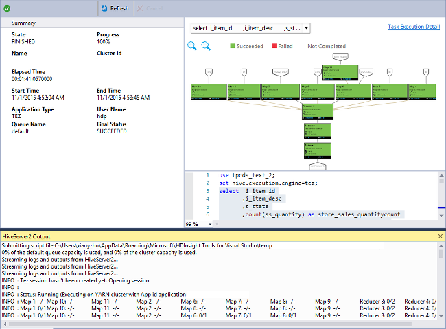 Apache Hive iş grafı, Visual Studio.