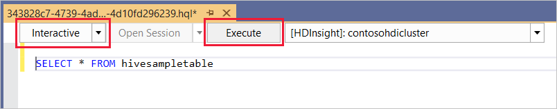 Etkileşimli mod, Hive geçici sorgusu, HDInsight kümesi, Visual Studio.