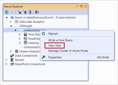 İşleri, Apache Hive'ı, HDInsight kümesini, Visual Studio'yu görüntüleyin.