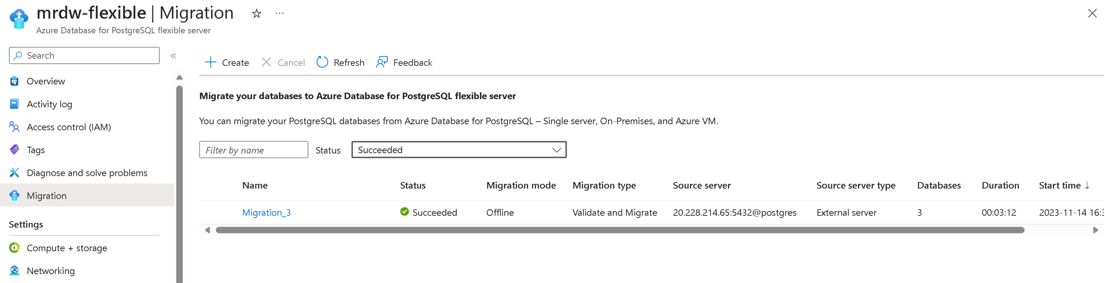 Azure portalında geçişi izleme ekran görüntüsü.