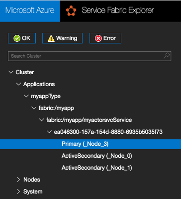 Service Fabric Explorer’da birincil çoğaltmayı bulma