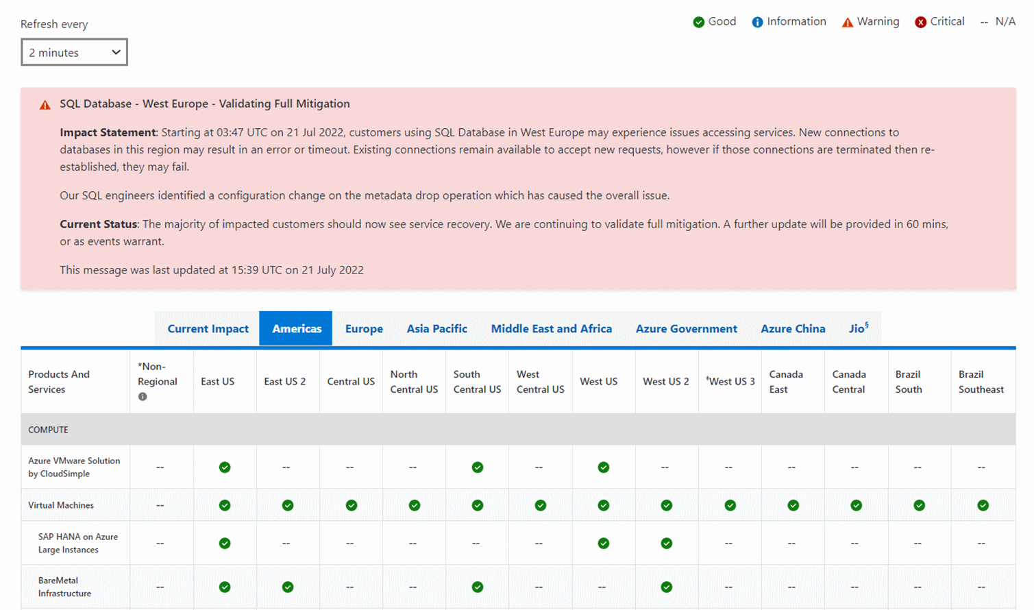 Azure durum başlığı örneğinin ekran görüntüsü