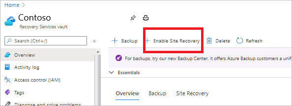 Kasada Site Recovery'yi etkinleştirmek için seçim