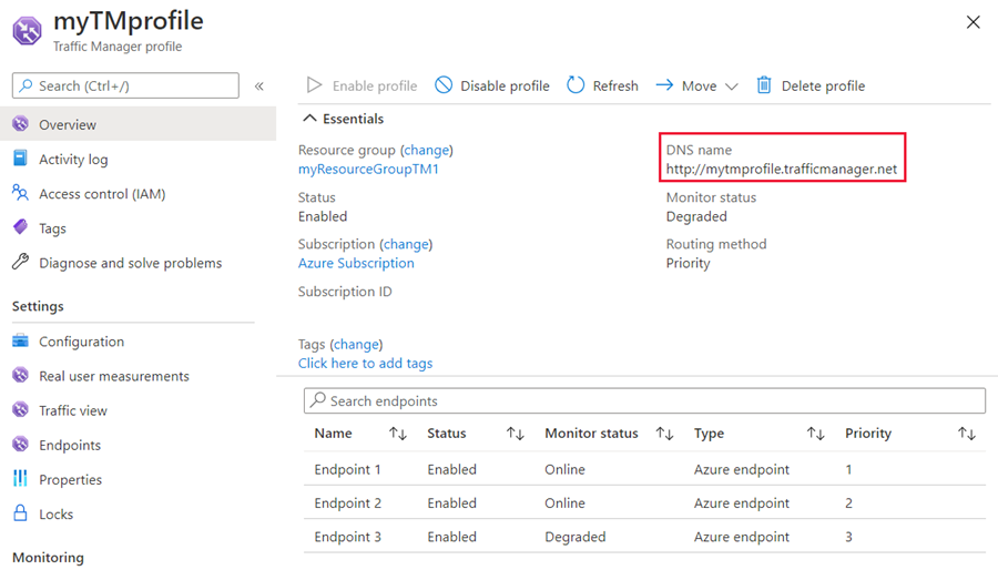 Traffic Manager DNS adı