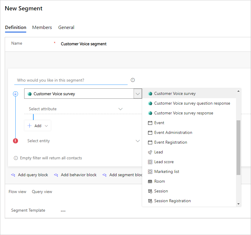 Profil tabanlı segment Dynamics 365 Customer Voice.