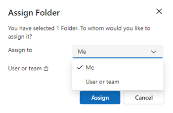 Screenshot of Assign folder to dialog box.