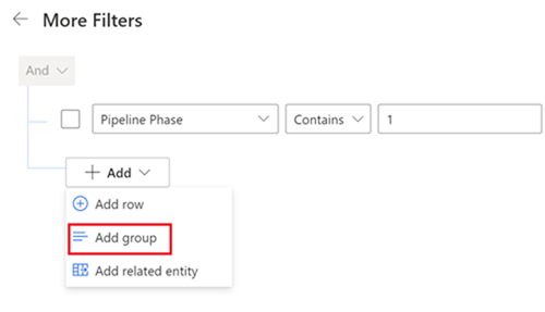 Diğer filtreler panelindeki Grup Ekle seçeneğinin ekran görüntüsü.