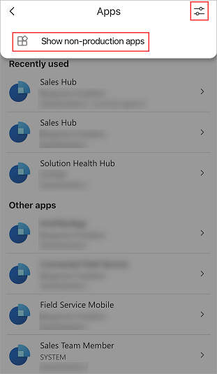 Üretim dışı uygulamaları göster'e dokunun.