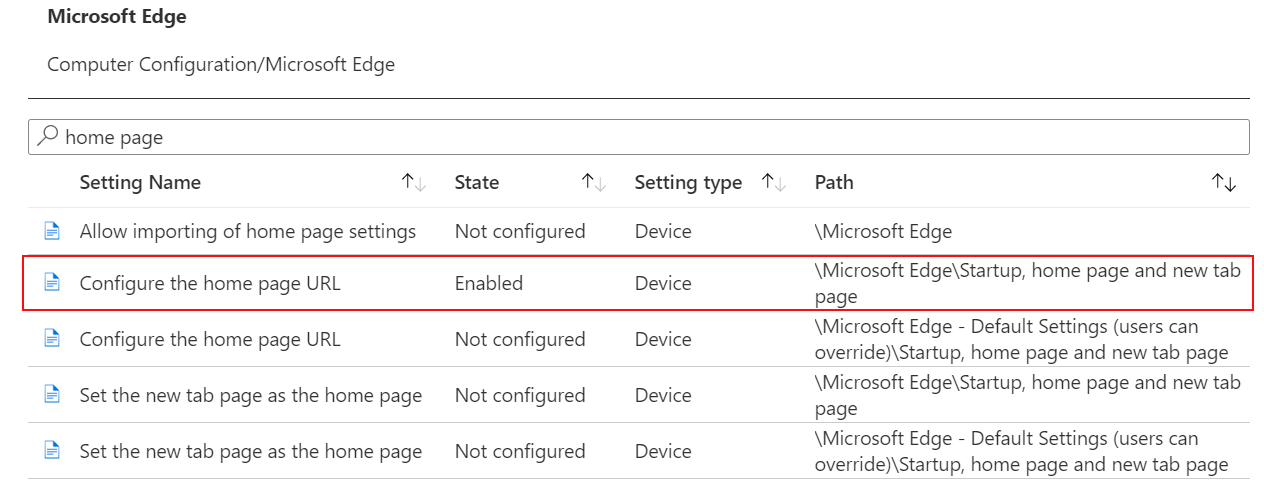 ADMX ayarını yapılandırdığınızda, durum Microsoft Intune ve Intune yönetim merkezinde etkin olarak gösterilir.