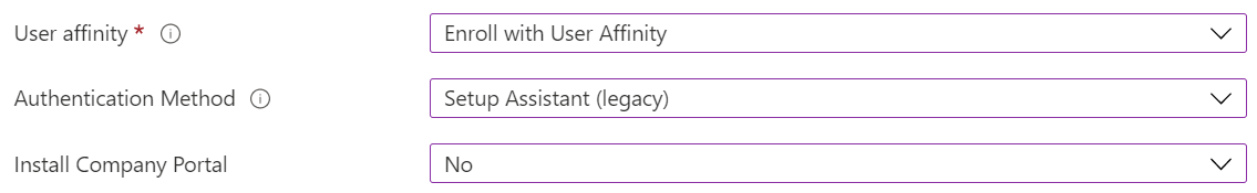 Intune yönetim merkezinde ve Microsoft Intune, iOS/iPadOS cihazlarını otomatik cihaz kaydı (ADE) kullanarak kaydedin. Kullanıcı benzimle kaydet'i seçin, kimlik doğrulaması için Kurulum Yardımcısı'nı kullanın ve Şirket Portalı uygulamasını yüklemeyin.