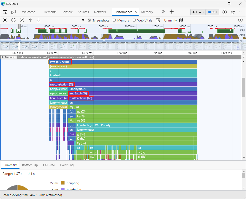 Unminified function names in the flame chart in the Performance tool