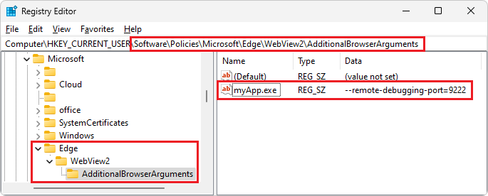 The resulting registry key in the Registry Editor