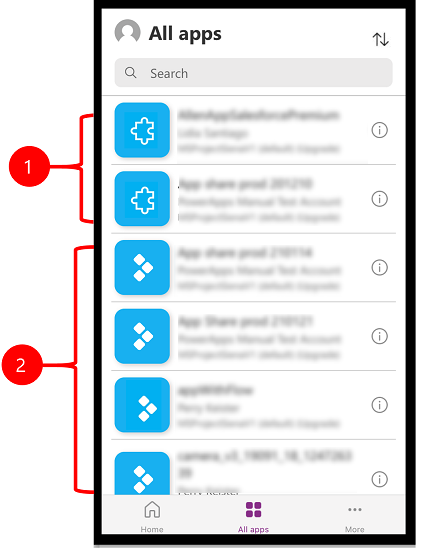 Model temelli ve tuval uygulamalarıyla Power Apps mobil kullanıcı arabirimi.