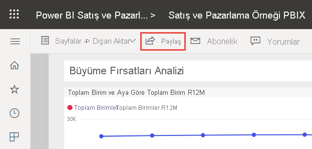 Şeritteki Paylaş düğmesinin ekran görüntüsü.