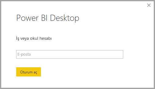 Power BI Desktop'ta oturum açmayı gösteren ekran görüntüsü.