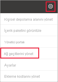 Bağlantıları ve ağ geçitlerini yönet'i seçmeyi gösteren ekran görüntüsü.