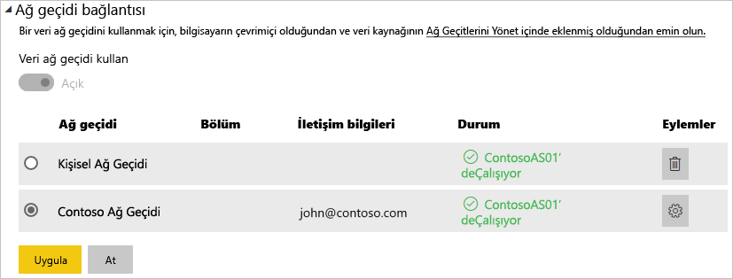 Zamanlanmış yenileme için kullanılacak şirket içi ağ geçidini seçme işleminin ekran görüntüsü.