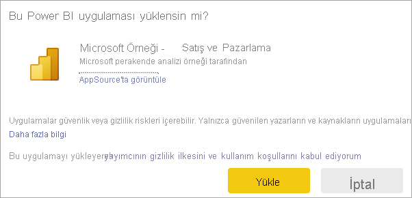 Bir uygulamayı yüklemek ve güncelleştirmek için iletişim kutusunun ekran görüntüsü.