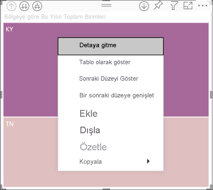 Bir veri noktasından sağ tıklama menüsünün ekran görüntüsü.