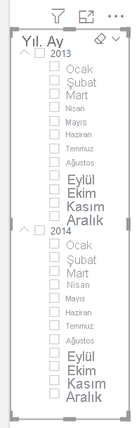 Tarih hiyerarşisi dilimleyicisinin ekran görüntüsü.