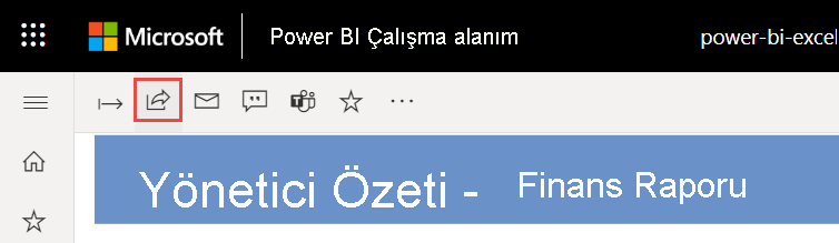 Power BI hizmeti raporunuzu paylaşma işleminin ekran görüntüsü.