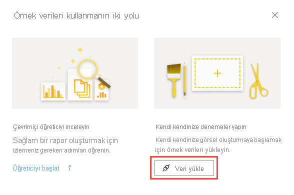 Örnek verileri > kullanmanın iki yolu Veri yükle seçeneğinin ekran görüntüsü.