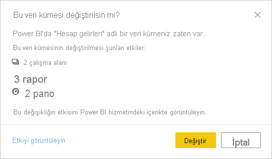 Bu anlam modelini değiştir uyarı iletişim kutusunun ekran görüntüsü.