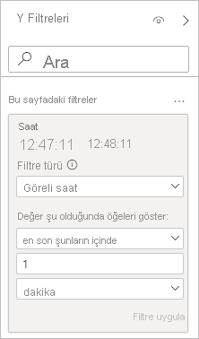Göreli saat filtre türü seçili filtre kartını gösteren ekran görüntüsü.