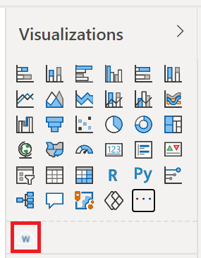 İçeri aktarılan yeni görselleri gösteren Power BI Görselleştirmeleri bölmesinin ekran görüntüsü.