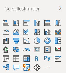 Power BI Desktop ve Power BI hizmetinde göründüğü gibi varsayılan Power BI görselleştirme bölmesinin ekran görüntüsü.