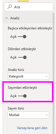 Biçim bölmesinde sayıları etkinleştirme kaydırıcısının ekran görüntüsü.