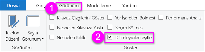 Power BI Desktop'ta dilimleyicileri eşitle seçiminin ekran görüntüsü.