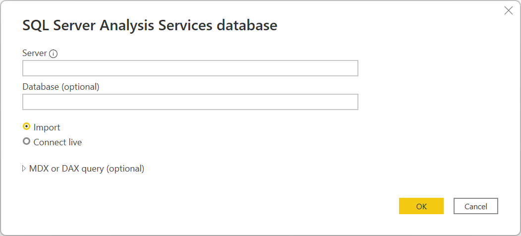 Power Query Desktop'ta SQL Server veritabanı bağlantı oluşturucusu.