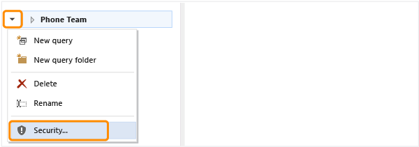 Bir sorgu için bağlam menüsünde güvenlik bağlantı / klasörü