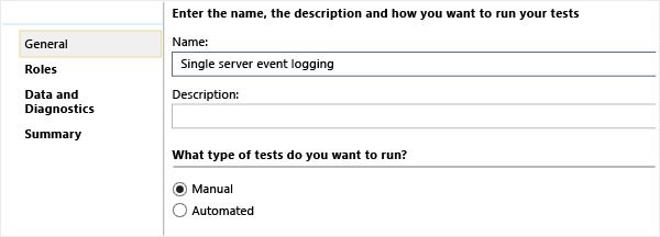 Yeni test ayarlarını adını ayarlayın.