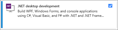 Visual Studio Yükleyicisi'nde .NET masaüstü geliştirme iş yükünü gösteren ekran görüntüsü.
