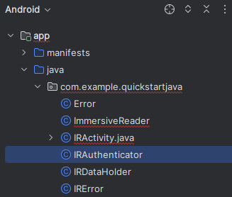 IRAuthenticator Java 类文件的屏幕截图。