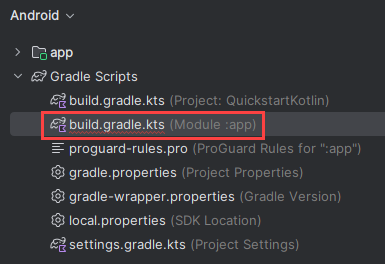 应用 gradle 依赖项的屏幕截图。