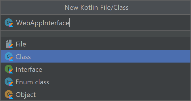 WebAppInterface Kotlin 类的屏幕截图。