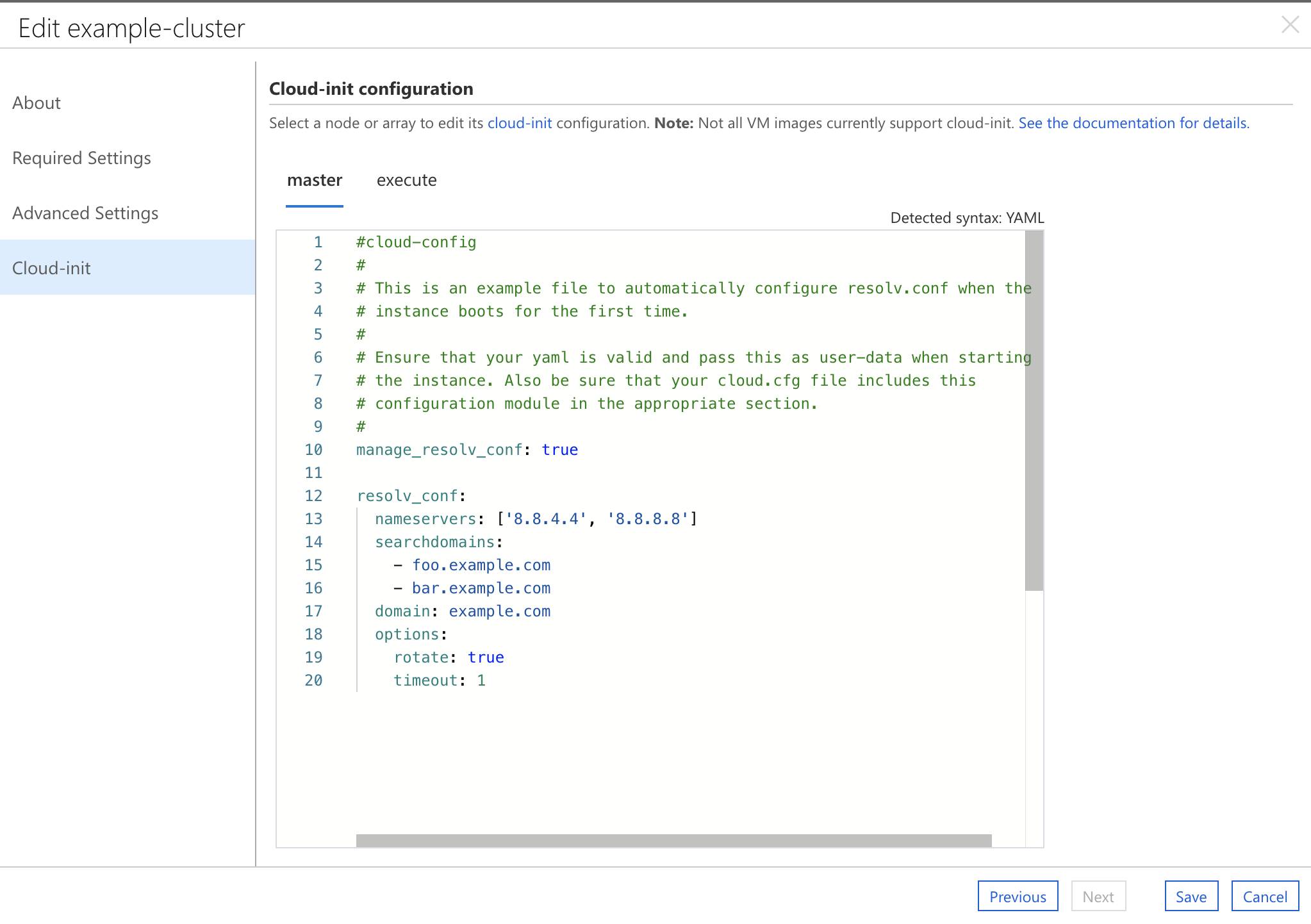 在 CycleCloud UI 中编辑 cloud-init