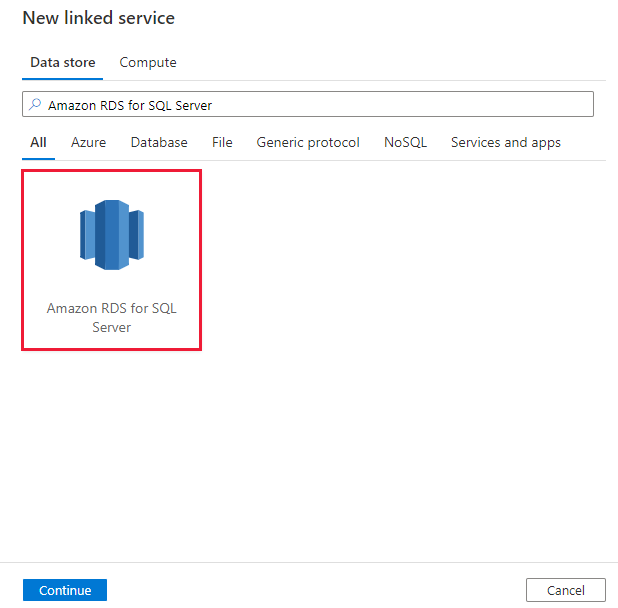 Amazon RDS for SQL Server 连接器的屏幕截图。