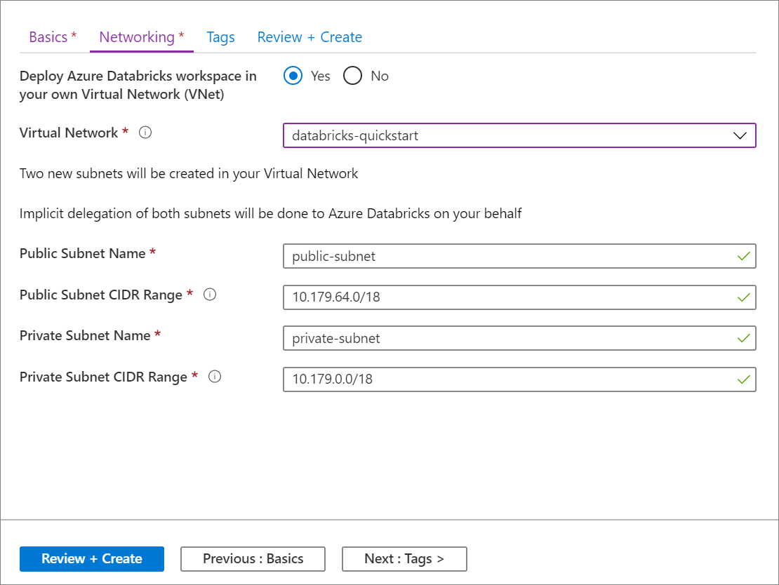 在 Azure 门户中向 Azure Databricks 工作区添加 VNet 信息