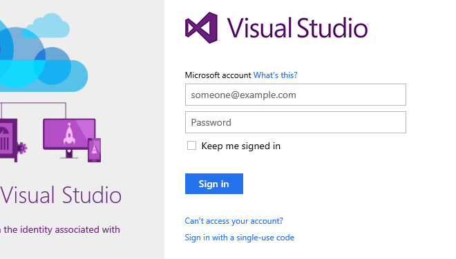 Visual Studio 登录提示的屏幕截图。