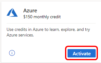 Azure 每月额度激活页的屏幕截图。