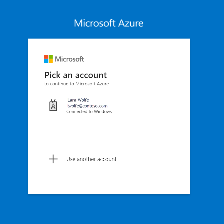 “Microsoft Azure 选择帐户”屏幕的屏幕截图。