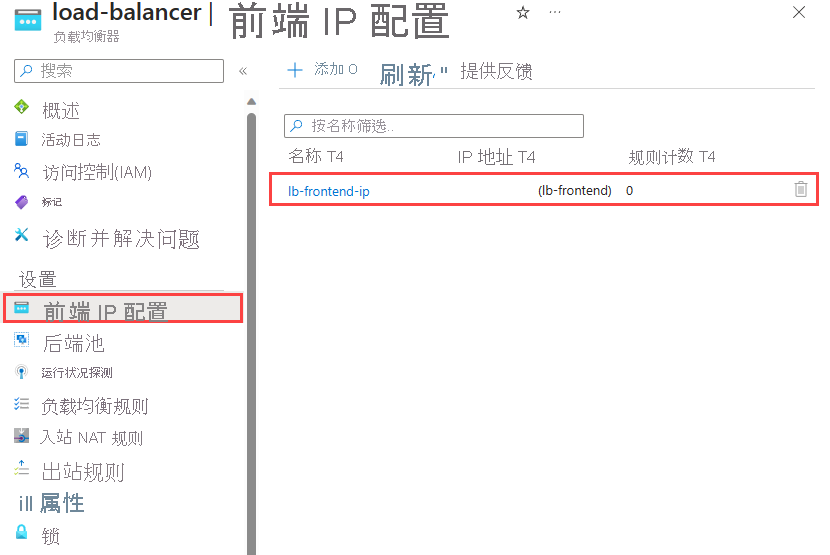 前端 IP 配置的屏幕截图。