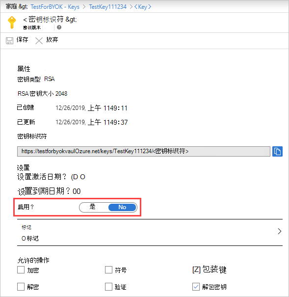 显示密钥启用选项的屏幕截图。