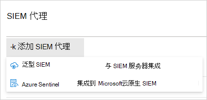 显示“添加 SIEM 集成”菜单的屏幕截图。