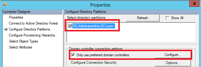 Active Directory 连接器使用的域控制器